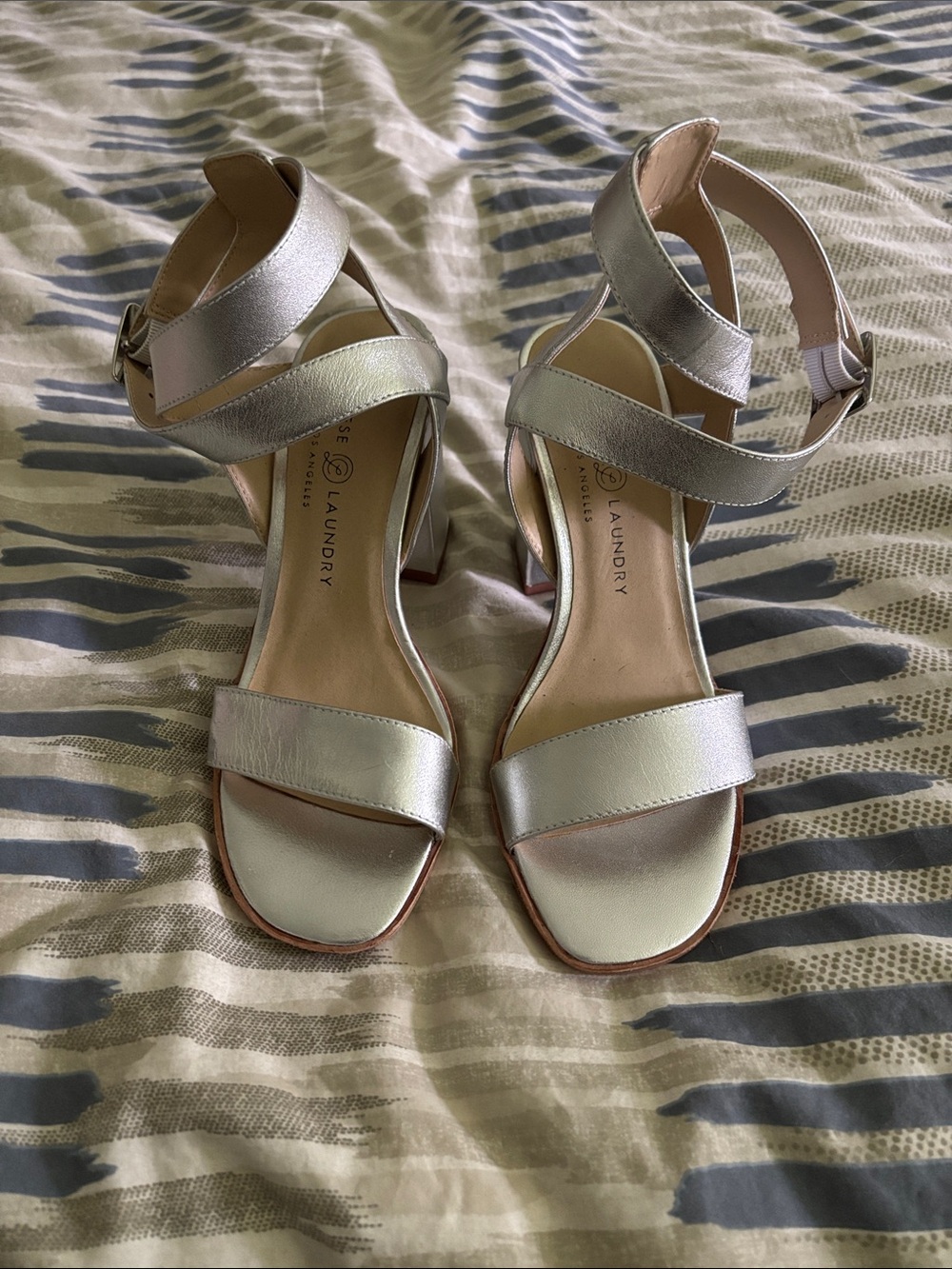Chinese Laundry Silver Metallic Block Heel Ankle-Strap Sandals